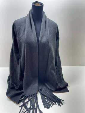 Magaschoni Women’s Cardigan Sz 2X Charcoal Open Front Fringe Hem Quiet Luxury